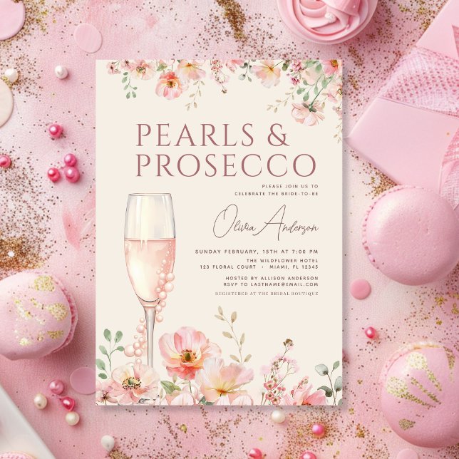 Invitación Pearls & Prosecco Wildflower Bridal Shower  (Subido por el creador)