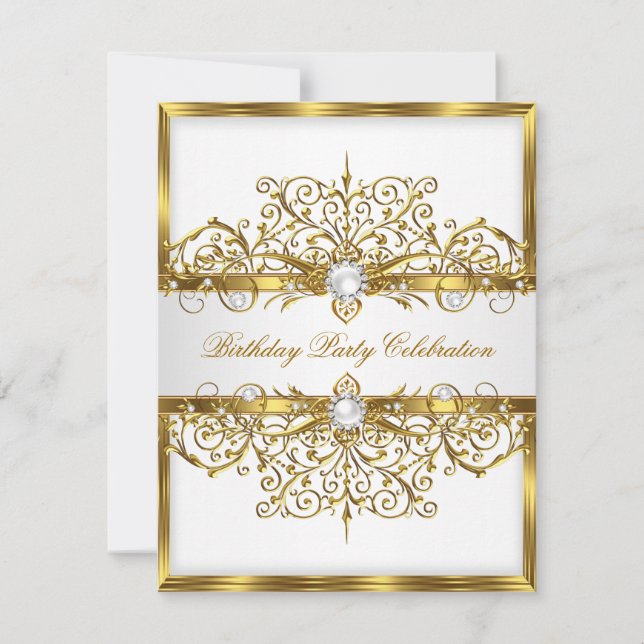 Invitación Pearls White Gold Elegant Fiesta de Cumpleaños 3 (Anverso)