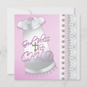 Invitación Pearls White Gown Baby Christening