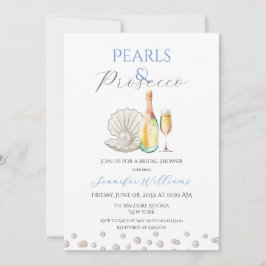 Invitación Pearls y Prosecco Blue Bridal Shower