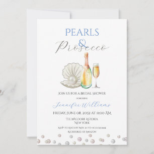 Invitación Pearls y Prosecco Blue Bridal Shower