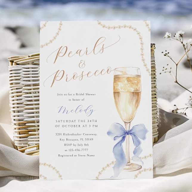 Invitación Pearls y Prosecco Blue Bridal Shower (Subido por el creador)