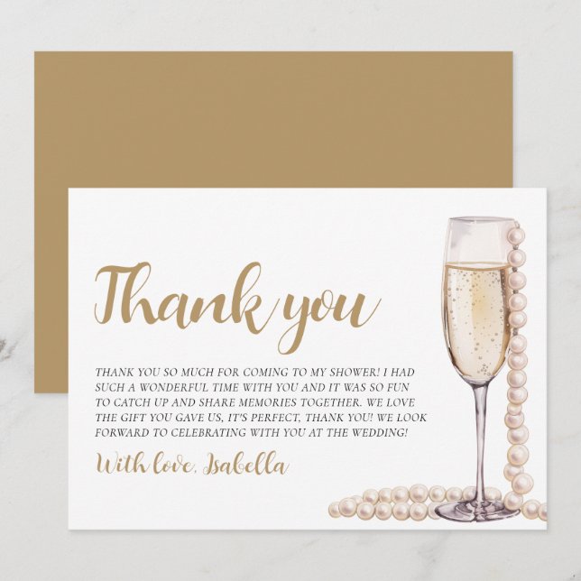 Invitación Pearls y Prosecco Bridal Shower (Anverso / Reverso)
