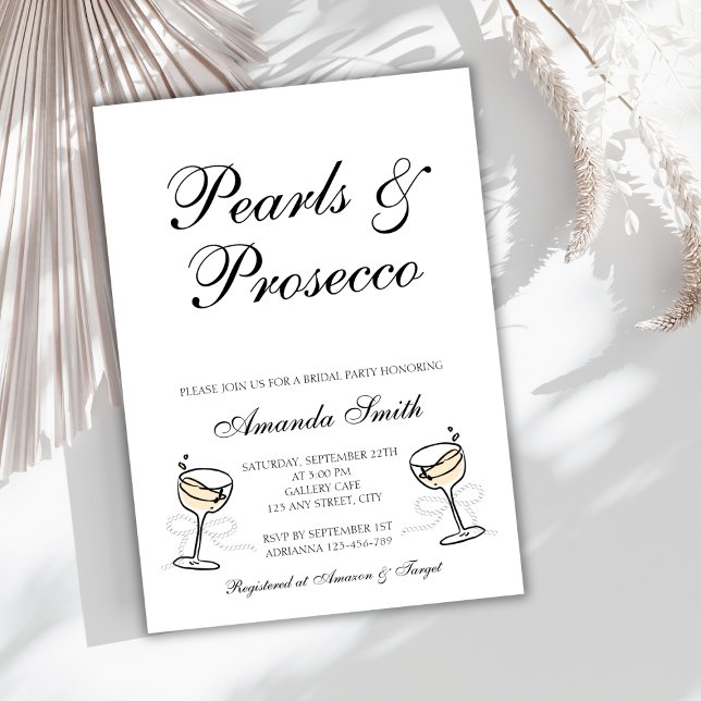 Invitación Pearls y Prosecco Elegante fiesta de novias (Pearls & Prosecco Elegant Bridal Party Invitation)