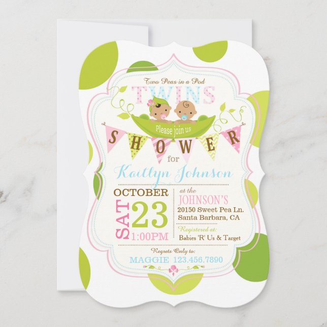 Invitación Peas en un Baby Shower pod asiático (Anverso)
