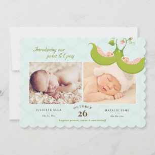 Invitación Peas en un Chica gemelo de Pod con dos fotos anunc