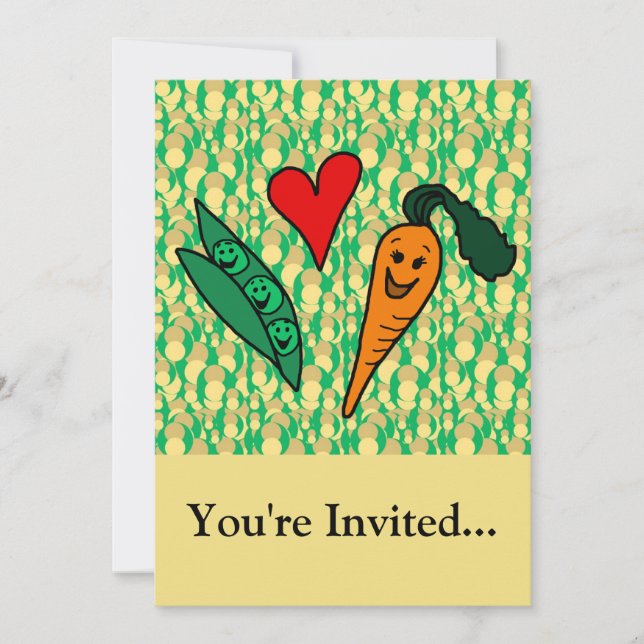 Invitación Peas Love Carrots, Diseño Verde y Naranja (Anverso)