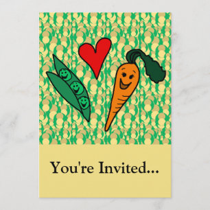 Invitación Peas Love Carrots, Diseño Verde y Naranja