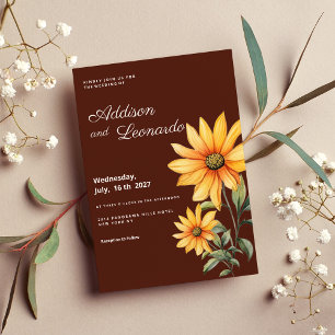 Invitación Peaty brown orange mint sunflower flowers wedding