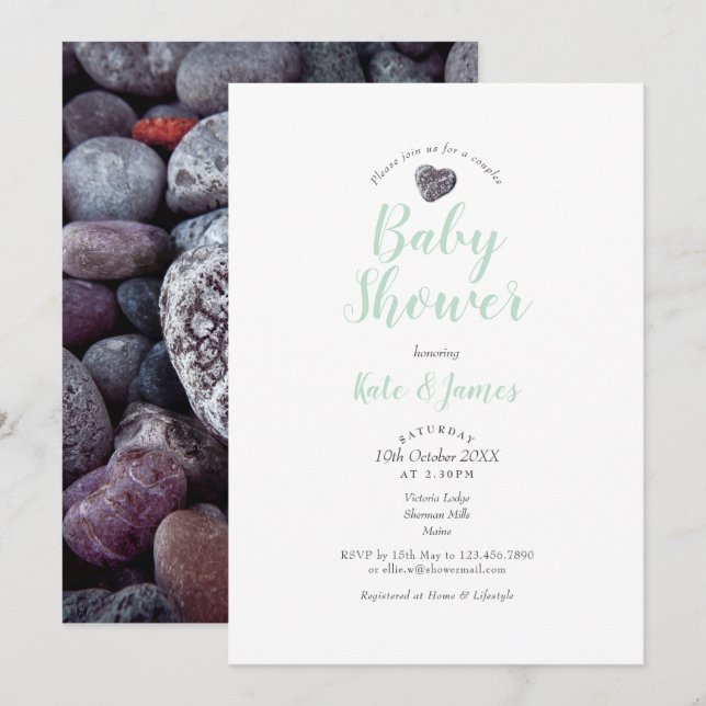 Invitación Pebble Heart Parejas Baby Shower / Sprinkle (Anverso / Reverso)