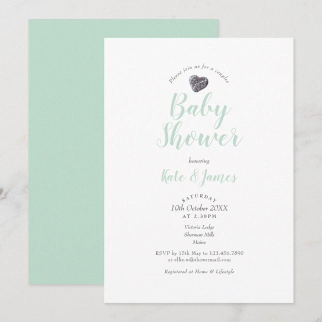 Invitación Pebble Hearts Parejas Baby Shower / Sprinkle (Anverso / Reverso)