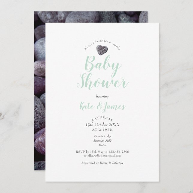 Invitación Pebble Hearts Parejas Baby Shower / Sprinkle (Anverso / Reverso)
