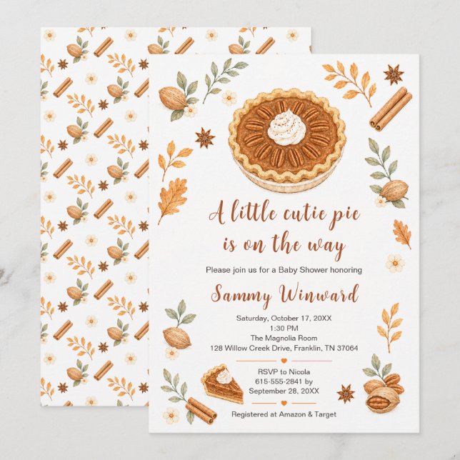 Invitación Pecan Pie Baby Shower de Otoño (Anverso / Reverso)