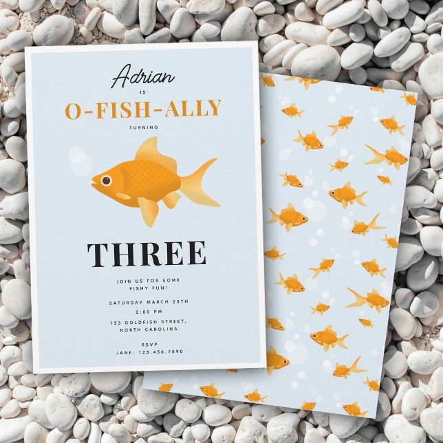 Invitación Peces de Oro Cuidados Nadando Niños Cumpleaños Fie (Cute Goldfish Swimming Water Kids Birthday Party Invitation)