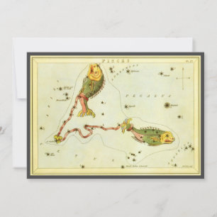 Invitación Peces Piscis, Constellación Vintage Espejo de Uran