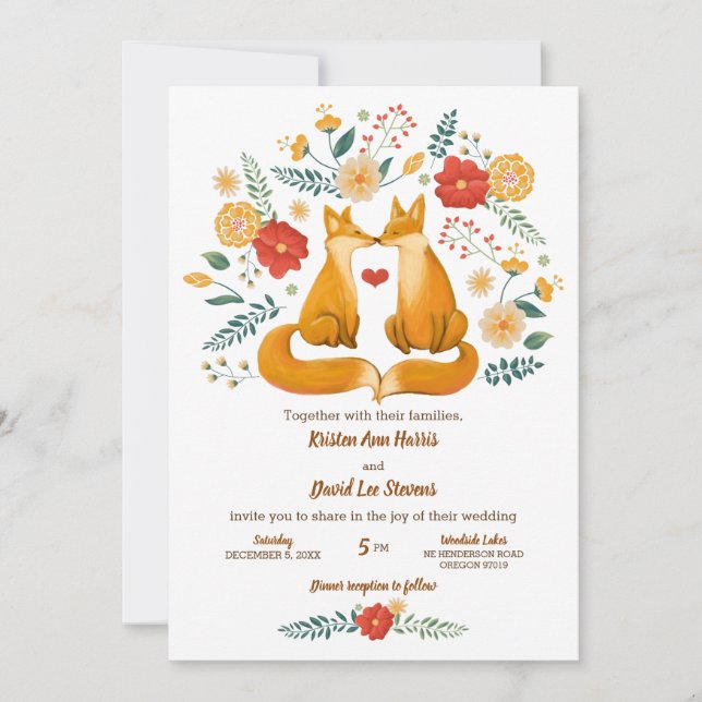 Invitación Peces románticos y Boda de follaje floral rústico (Anverso)