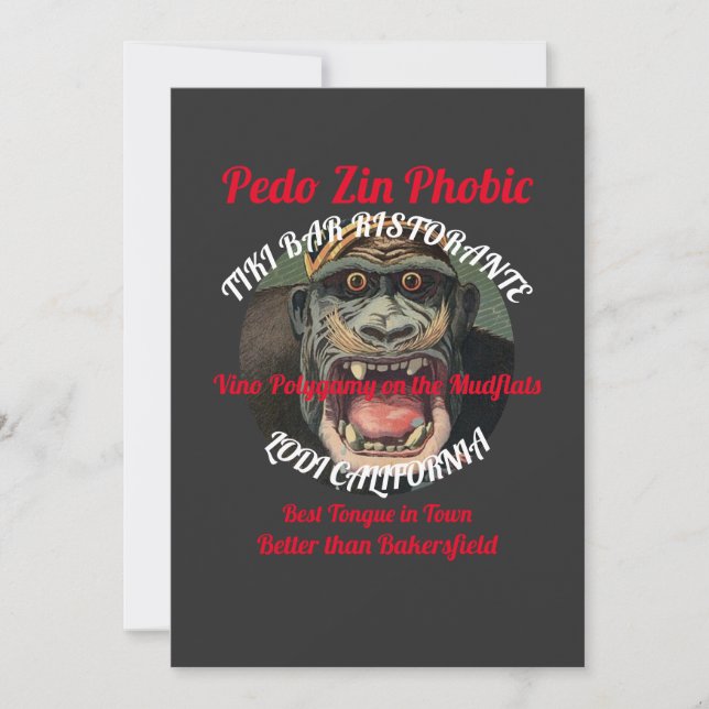 Invitación Pedo Zin Phobic Tiki Bar Ristorante Lodi CA (Anverso)
