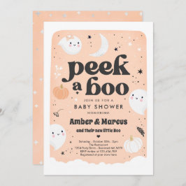 Invitación Peek A Boo Cue Peach Ghost Baby Shower