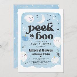 Invitación Peek A Boo Cuo Blue Ghost Baby Shower