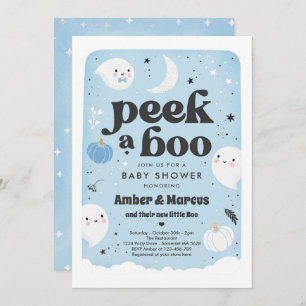 Invitación Peek A Boo Cuo Blue Ghost Baby Shower