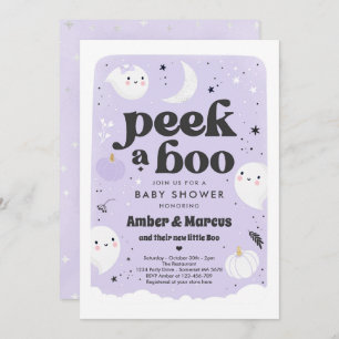 Invitación Peek A Boo Cuo Fantasma Morado Baby Shower