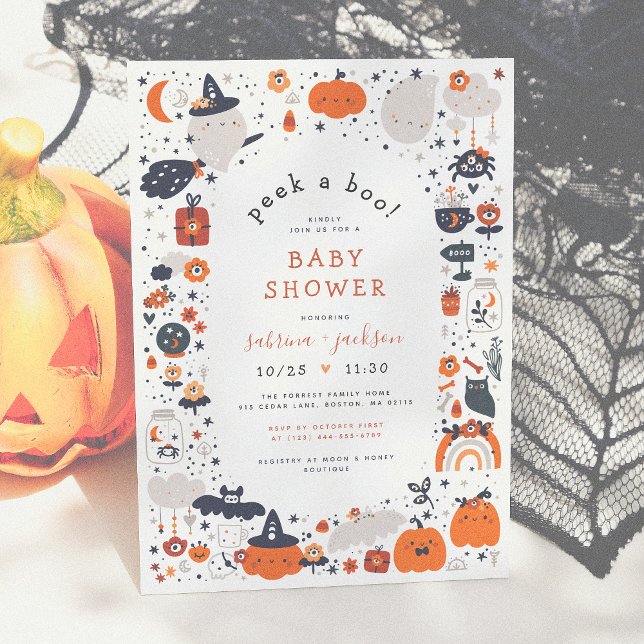 Invitación Peek A Boo Cuse Halloween Baby Shower (Subido por el creador)