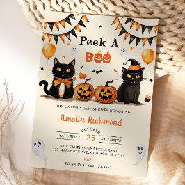 Invitación Peek A Boo Gato Negro Halloween Fiesta de Baby Sho