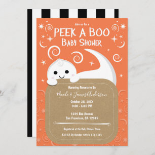 Invitación Peek A Boo Ghost Naranja Halloween Baby Shower