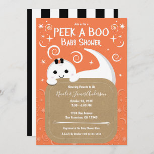 Invitación Peek A Boo Ghost Naranja Halloween Baby Shower