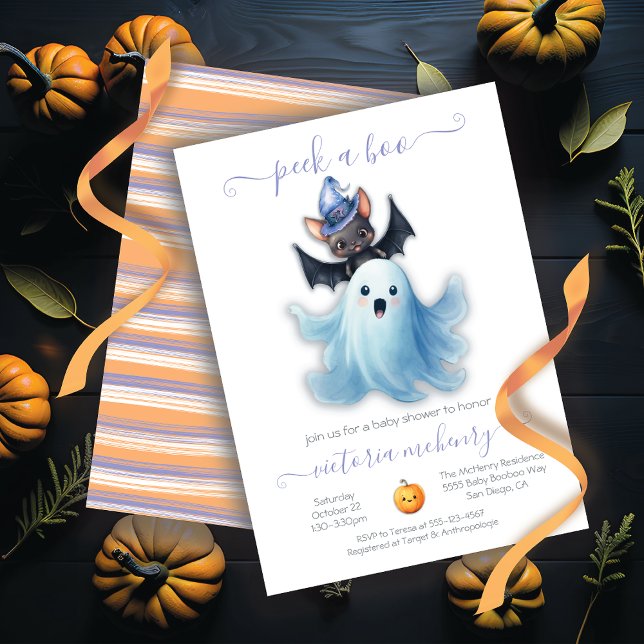 Invitación Peek a Boo Halloween Fantasma y Bat Baby Shower (Subido por el creador)