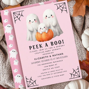 Invitación Peek A Boo Halloween Parejas Chica Baby Shower