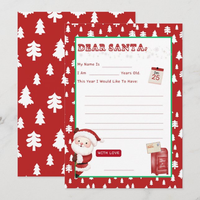 Invitación Peek a Boo Letter to Santa Wishlist (Anverso / Reverso)