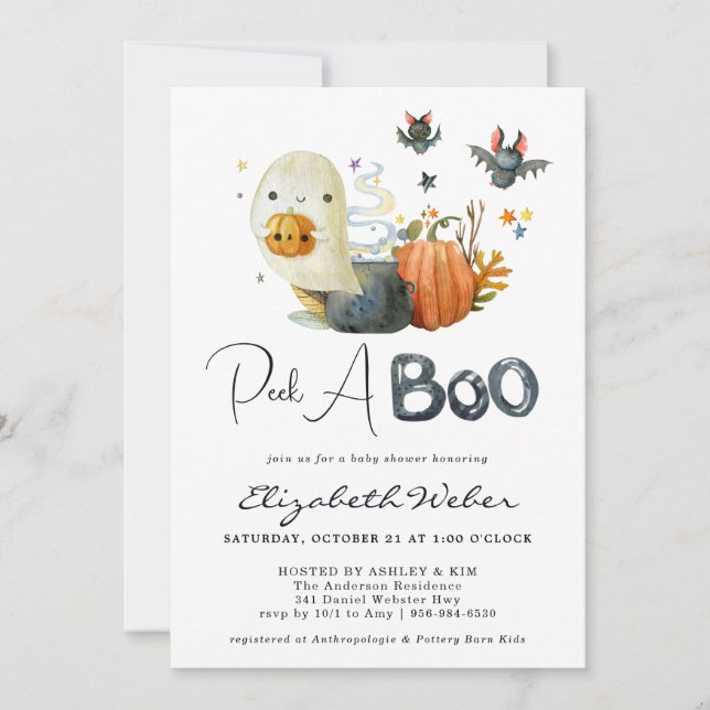 Invitación Peek-A-Boo | Pequeño Fantasma Halloween Baby Showe (Anverso)