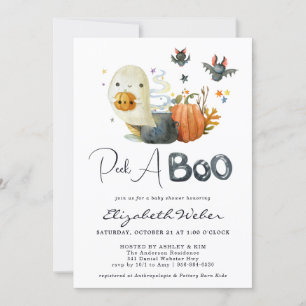 Invitación Peek-A-Boo Pequeño Fantasma Halloween Baby Showe