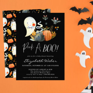 Invitación Peek-A-Boo Pequeño Fantasma Halloween Baby Showe