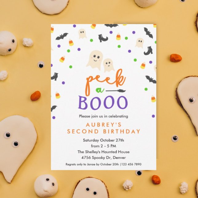 Invitación Peek a un Fiesta de cumpleaños aburrido (Peek a booo kiddo's Halloween themed birthday invitation)