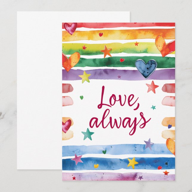 Invitación Pegatina de Arcoíris de Amor Siempre, Corazón de A (Anverso / Reverso)