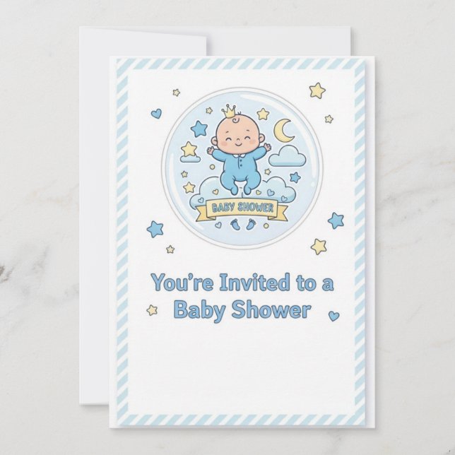 Invitación Pegatina de baby shower para niño (Anverso)