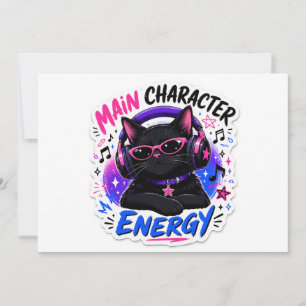 Invitación Pegatina de gato negro con energía de personaje pr