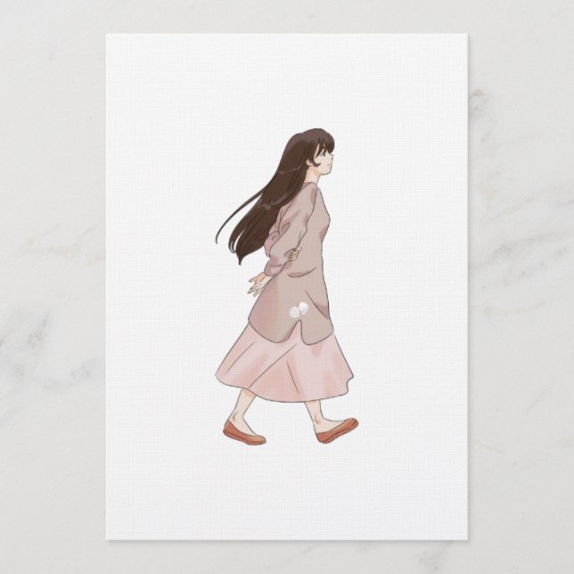 Invitación Pegatina de niña caminando estética (Anverso)