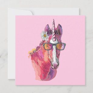 Invitación Pegatina redonda clásica de unicornio rosa dibujad