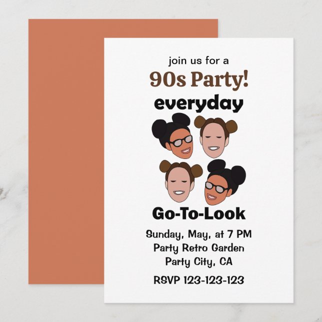 Invitación Peinado de Moños Espaciales Look Diario Fiesta de  (Anverso / Reverso)