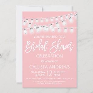 Invitación Pelea blanca rosa mason Jar String ilumina ducha d