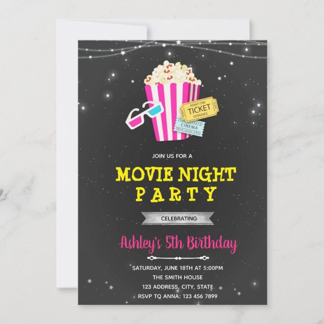Invitación Película bajo el fiesta chica de las estrellas (Anverso)