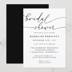 Invitación Película De Caligrafía Negra Y Blanca Con Ducha De