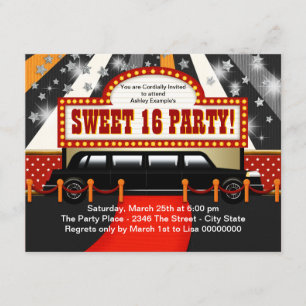 Invitación Película de estrella de Limo negro Fiesta Sweet 16