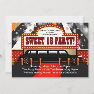 Invitación Película de estrella de Limo negro Fiesta Sweet 16