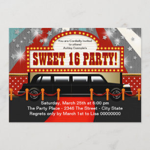 Invitación Película de estrella de Limo negro Fiesta Sweet 16