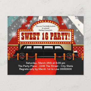 Invitación Película de estrella de Limo negro Fiesta Sweet 16