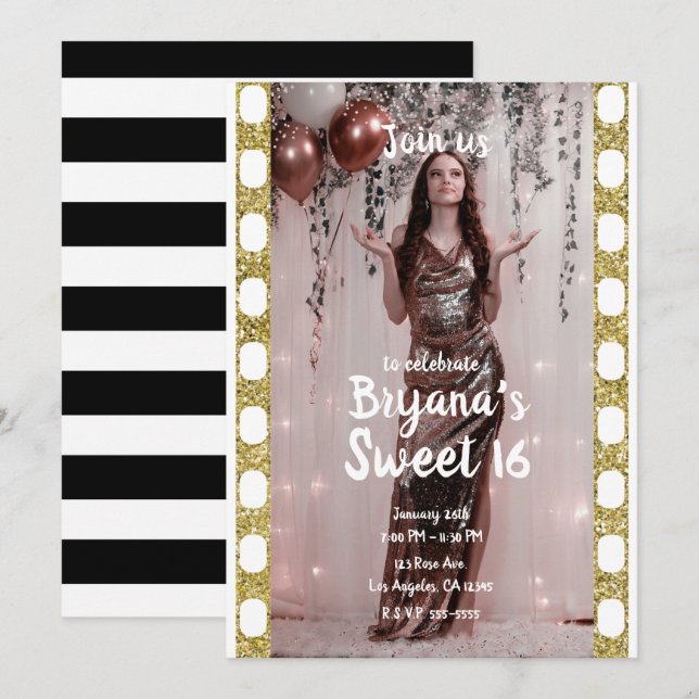 Invitación Película de Hollywood Cine Fotografía Dulces 16 (Anverso / Reverso)